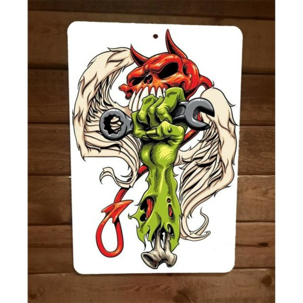 Zombie Arm Demon Skull Hot Rod Artwork 8x12 Metal Wall Car Sign Garage Poster‎